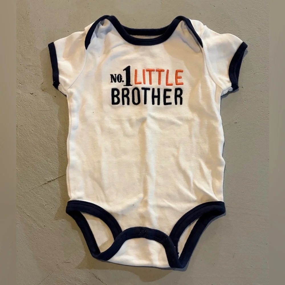 No. 1 Little Brother White & Navy Short Sleeve 0-3 Months Onesie